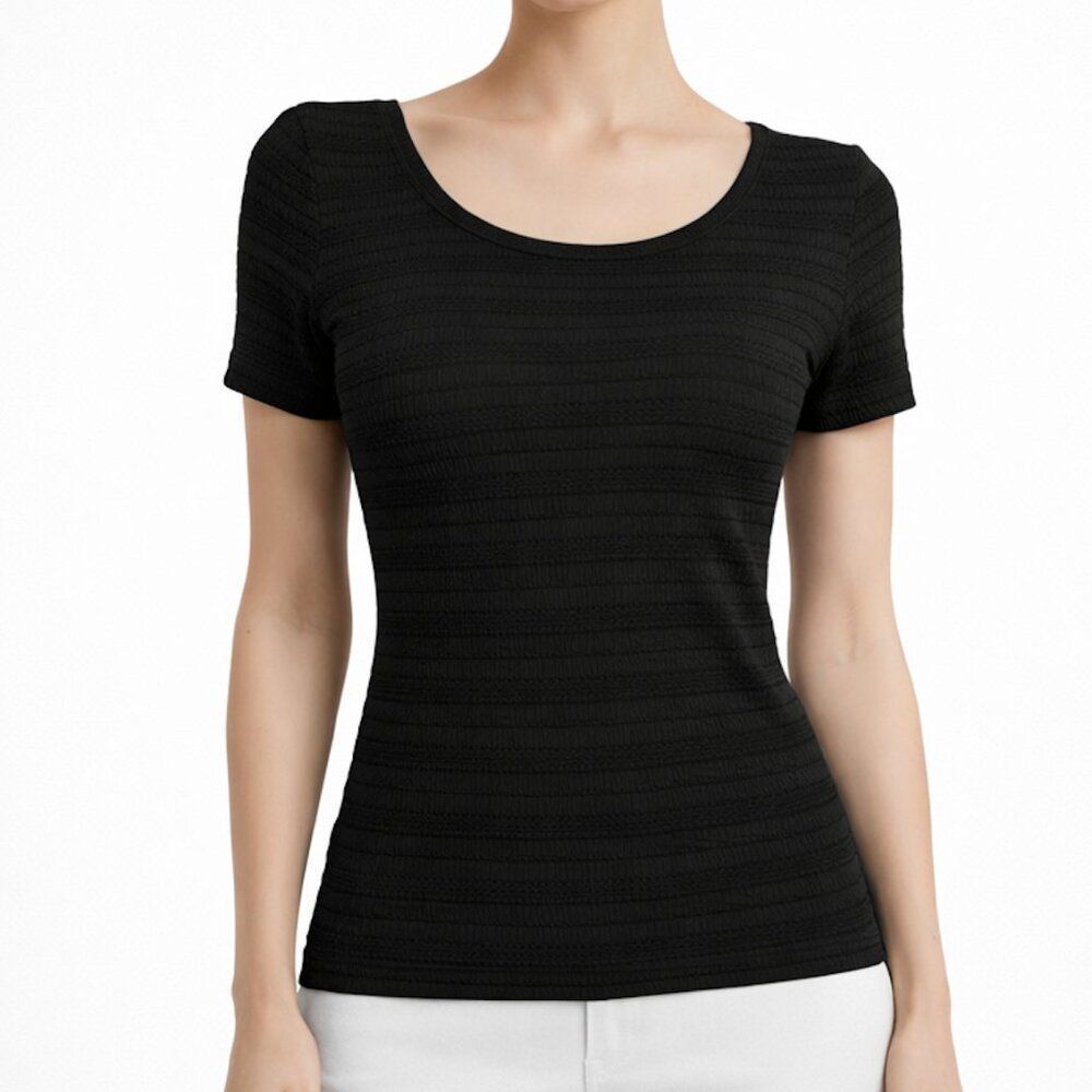 Armani Collezioni Textured Rib Knit Top Black Size 6 Minimalist Luxe